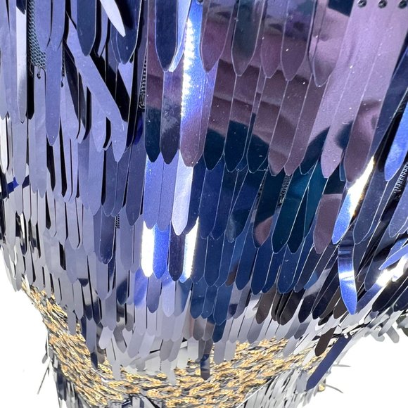 L'Atiste Metallic Halter Honeycomb Dress Blue Gold Size Medium NWT - Picture 9 of 11